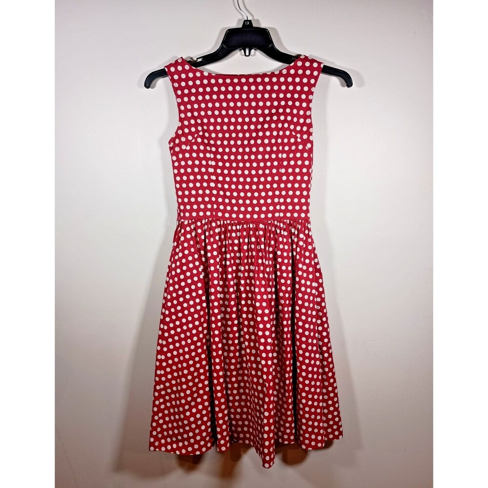 Lindy Bop Retro 1950s Pinup Polka Dot Red White Fit Flare Midi Dress Size XS